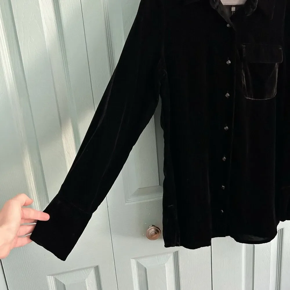 Vtg Spanner Black Velvet‎ Button Up Blouse 8 Whimsigoth Witchy 90s Y2K Gothic - Picture 4 of 10